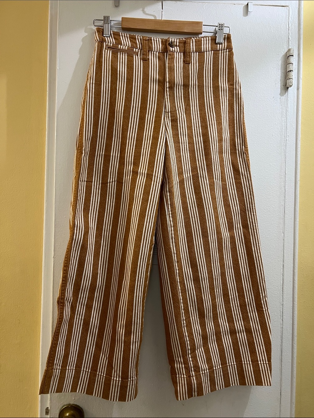 Madewell Brown and White Striped Wide-Leg Pants
